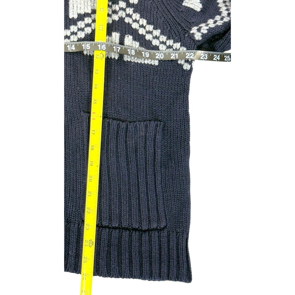 Saks Fifth Avenue Men XL Wool Cotton Full Zip Sweater Navy Geometric Fair Isle - Picture 8 of 8